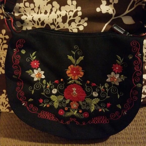 Cute Black Purse With Colorful Flowers - Picture 2 of 7